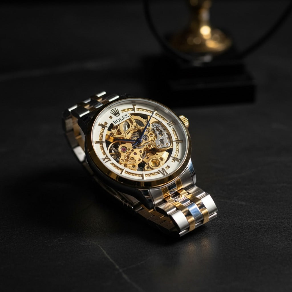 Rolex Luxury Skeleton Dial Men’s Watch – Automatic Mechanical Style