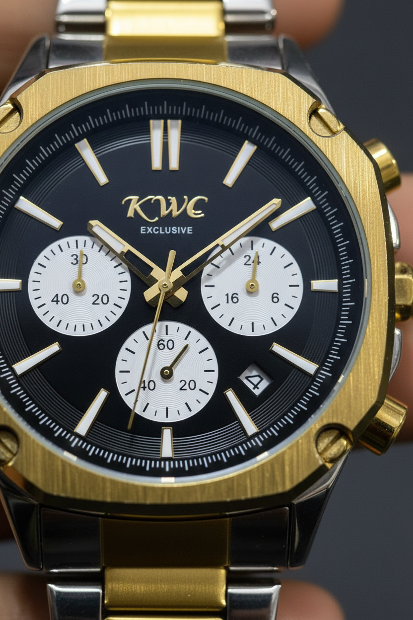 KWC– Black Dial Chronograph with Gold Accents