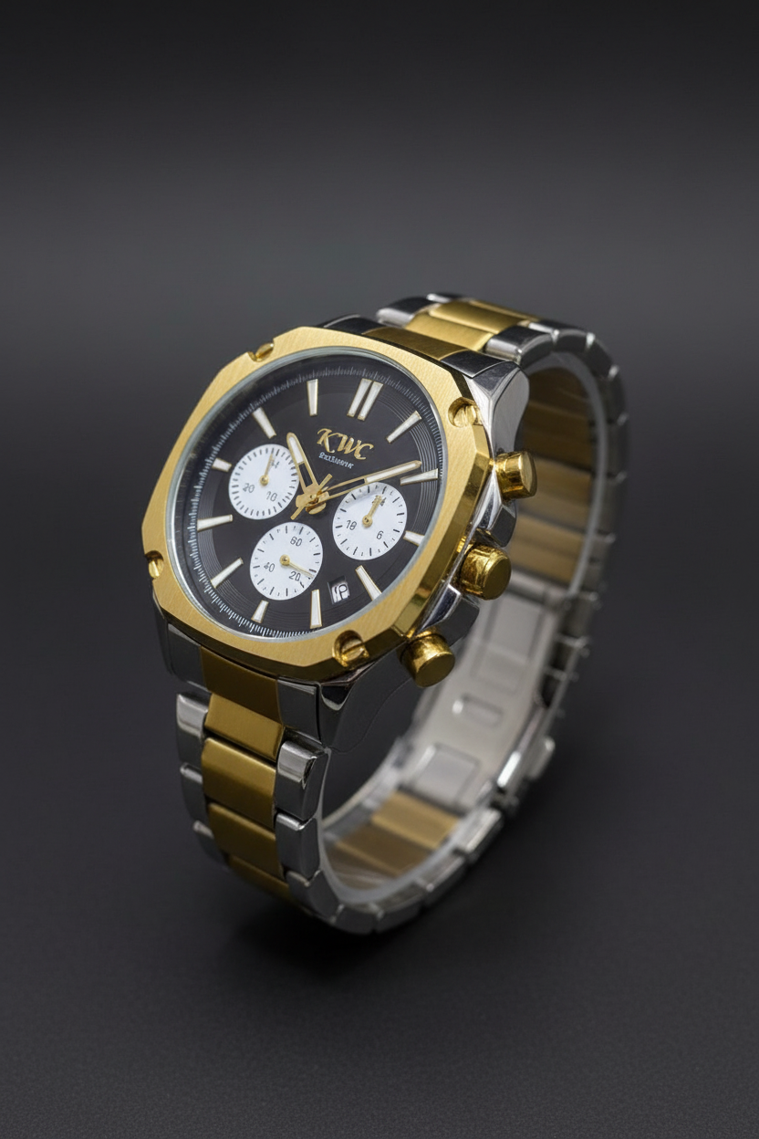 KWC– Black Dial Chronograph with Gold Accents