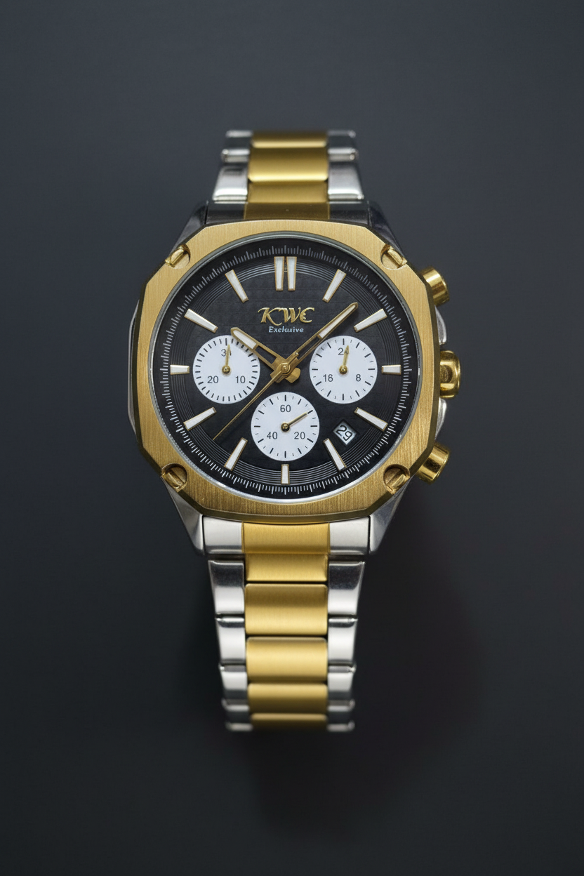KWC– Black Dial Chronograph with Gold Accents